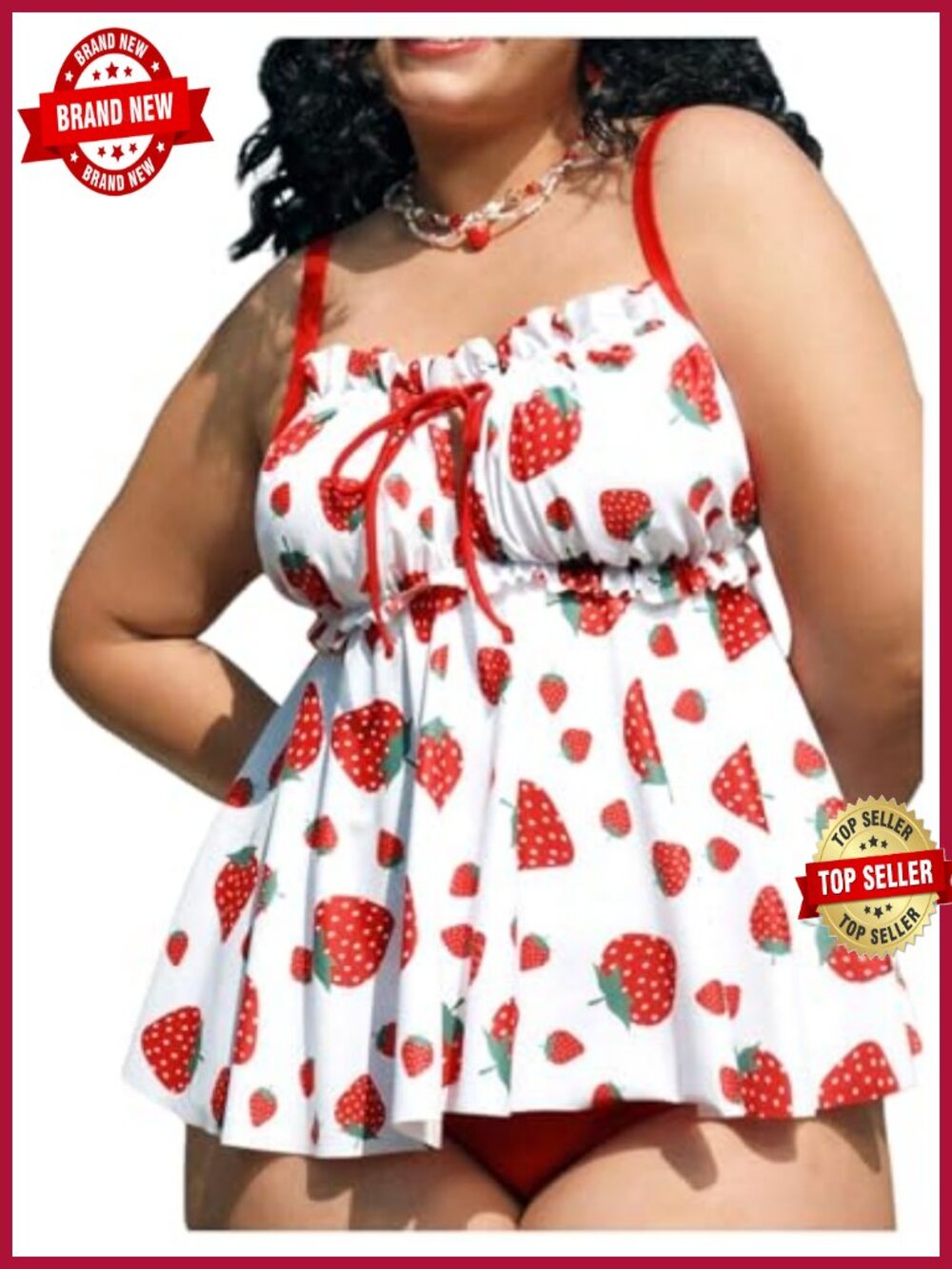 Plus Size Fruit Print Tankini Set with Peplum Tops and Bottom